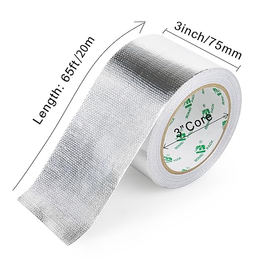 BOMEI PACK Adhesive Aluminum Foil Heat Shield Tape 2 Pack Barrier Fiberglass Thermal Insulation Reflective Material High Temp Protection (3Rolls 3inch)