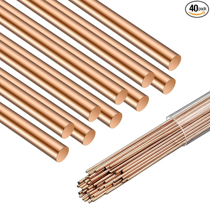 Tandefio 40 Sticks Brazing Rods AWS BCup-5 15% Silver Solder Phos Copper Brazing Alloys Round Welding Rods Industry 0.04"x9.84" for Air Conditioning Refrigerator Cold Storage HVAC Units