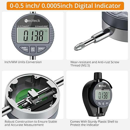 Neoteck 1.4-6"/0.0005" Digital Indicator Bore Gauge Set with 15PCS Anvils 6" Measuring Depth Dial Bore Gauge with ABS Storage Box for Engine Cylinder Measurement