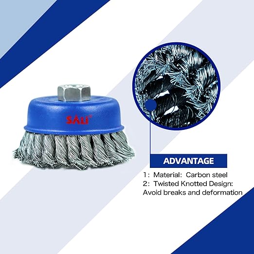 SALI 12 Pack Wire Cup Brush, 4 Inch Twisted Knotted Cup Brush for Grinders, with 5/8-11 Inch Arbor for Heavy Cleaning Rust, Stripping and Abrasive, for Angle Grinder