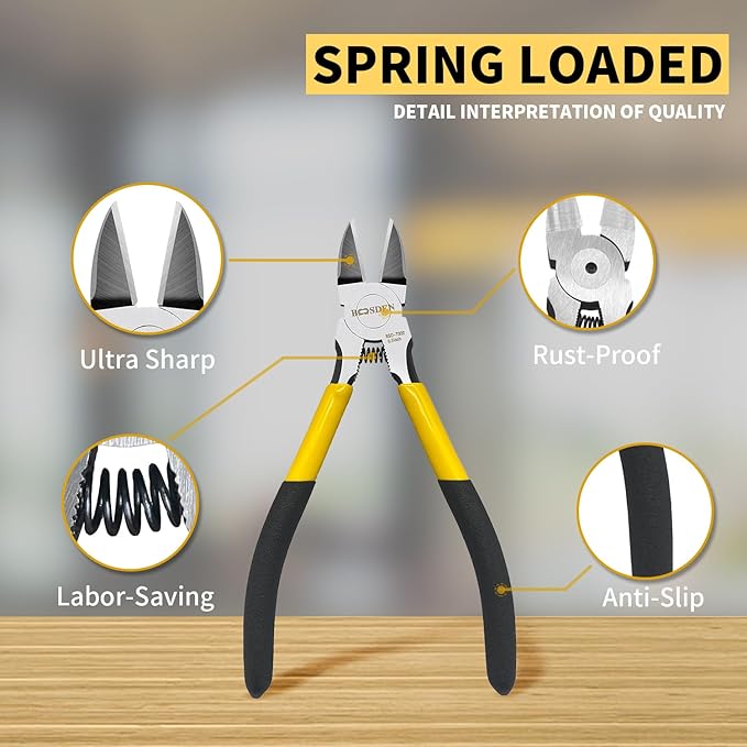 BOOSDEN Wire Cutter,6.5 inch Side Cutters,Spring Loaded Wire Cutters for Crafting,Flush Cutter,Ultra Sharp for Jewelry Making,Flush Cut Pliers,Dikes Wire Cutters,Floral Wire Cutter,Snips