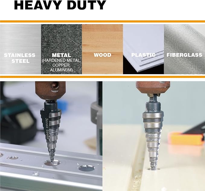 M2 HSS Quick Change 1/2", 3/4" & 7/8" Step Drill Bit Set Double Fluted Drill Bits for Hole Drilling in Stainless Steel, Copper, Aluminum, Wood, Plastic