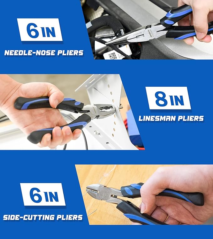 5-piece Pliers Set Home Maintenance Tool Kit for Men, Including Groove Joint, Long Nose, Diagonal Cutting, Adjustable Wrench and Linesman Pliers, with Storage Pouch
