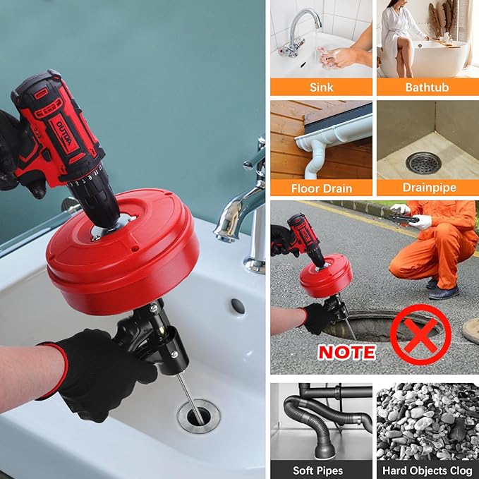 35 FT Plus Double Mode Drain Snake Tools, 13-in-1 Drain Auger for Sink and Drain Unblocking, Plumbing Snake for Kitchen, Bathrom and Shower Sink, Snake for Real DYIs[Upgraded 4.0]