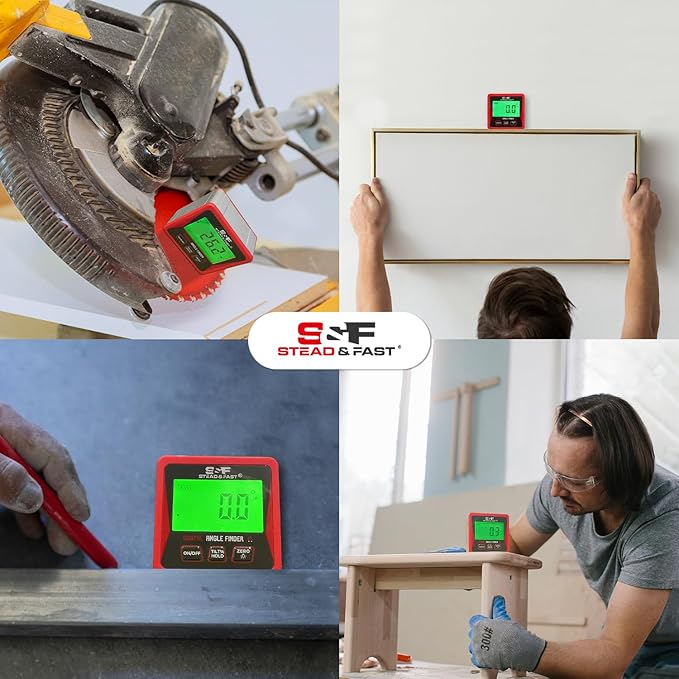 S&F STEAD & FAST Digital Angle Finder Gauge Magnetic Protractor Inclinometer Table Saw Angle Gauge Level Cube with Magnetic Base for Woodworking, Carpentry, Construction
