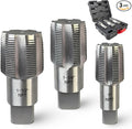 3-Piece NPT Pipe Tap Set, Precision Carbon Steel Tap Set for Clean Accurate Threads, 1", 1-1/4", 1-1/2" NPT Tap, Perfect for Plumbers Mechanics DIYers, with Durable Plastic Case.