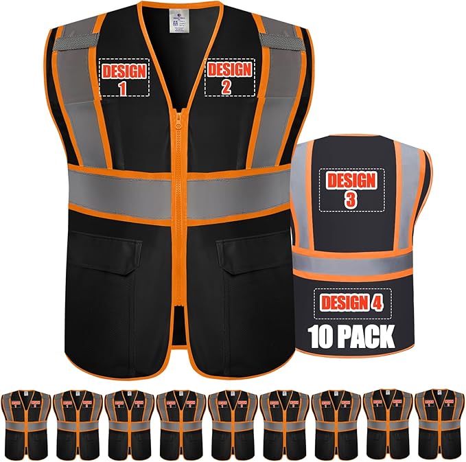 BeautyWill Custom Safety Vest Customized Logo Class 2 High Visibility Reflective Vest with Pockets Construction workwear