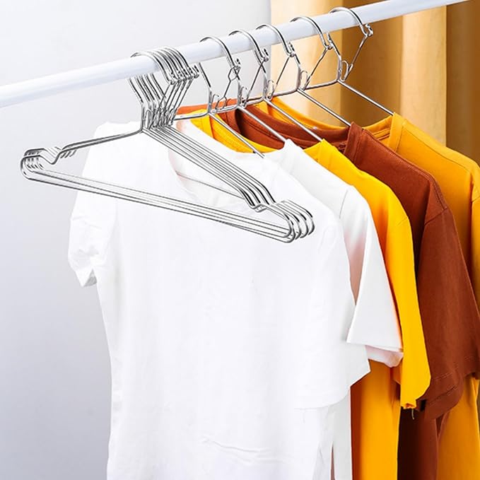 16.5” Wire Hanger 4mm Lockable Hangers 20Pack Stainless Steel Slim Thin Heavy Duty Windproof Lock Hook Metal Space Saving Clothes Hotel Hangers for RV Silver (20)