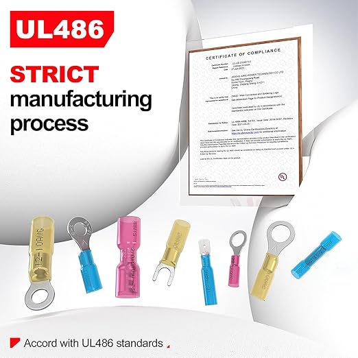 AIRIC 22-16 AWG - 5/16" Heat Shrink Ring Terminals, Copper Terminal Connector Ends,Battery Cable End Lugs,Red Insulated Electrical Crimp Wiring Connectors, Wire Lug for 22 20 18 16 Gauge Wires 100 PCS