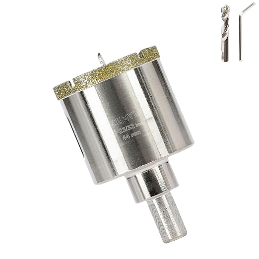 1-23/32inch | 44mm Diamond Hole Saw with Center Drill bit and Diamond-Coated Center Drill bit for Ceramic Glass Marble Fiberglass Granite and Porcelain Tiles by CENYB