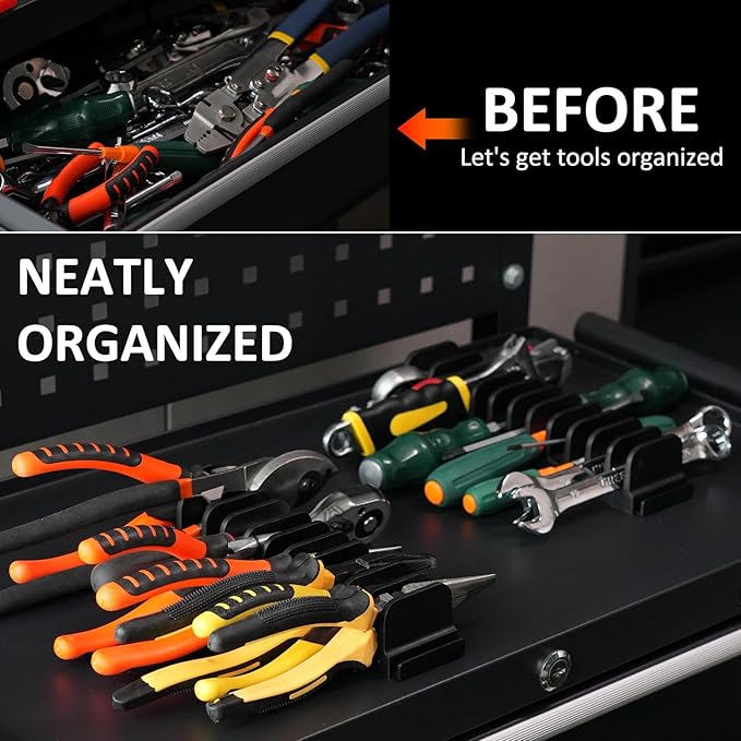 12 PCS Plier Organizer for Toolbox & Tool Drawer, Magnetic Plier Holders, Modular Tool Box Organizers for Professional Mechanics, Technicians (Black)