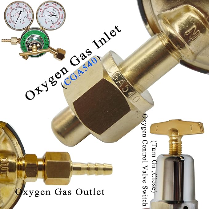 Heavy Duty Oxygen Regulator, Large Tank Gauge Cutting Torch Regulator, Outlet 0-200PSI Inlet 0-4000PSI CGA 540