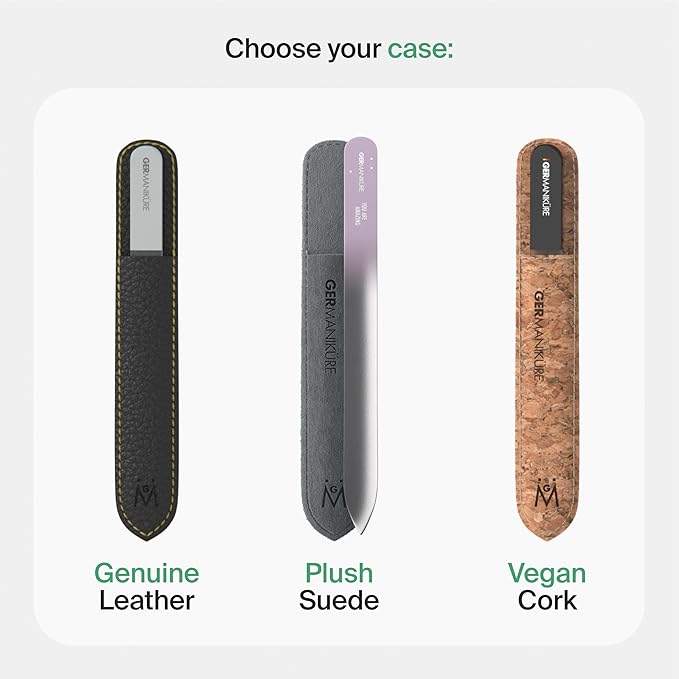 GERMANIKURE Czech Crystal Glass Nail File in Suede Leather Case - Original Orange - Professional Manicure & Pedicure Products for Smooth Easy Shaping of Natural Nails