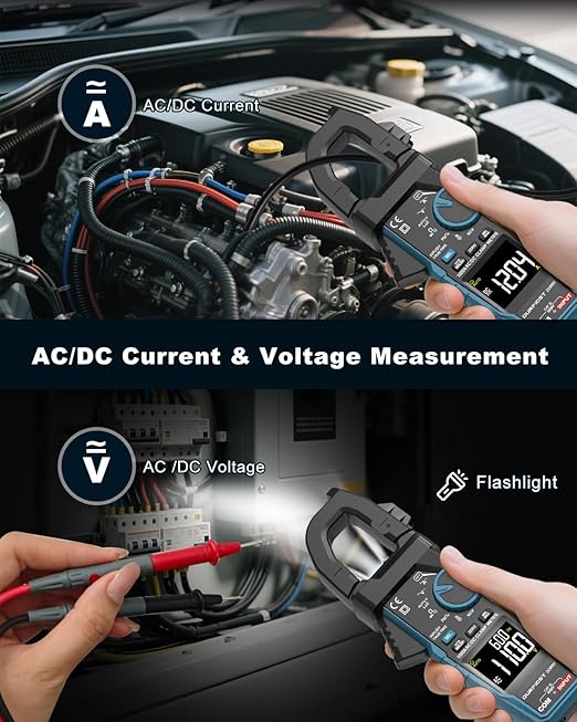 Clamp Meter DURFICST Digital Inrush Clamp Multimeter AC/DC 1000A 6000 Counts Amp Voltage Tester with VFD, LOZ Mode,Measures AC/DC Current Voltage NCV Temperature Resistance Capacitance Frequency