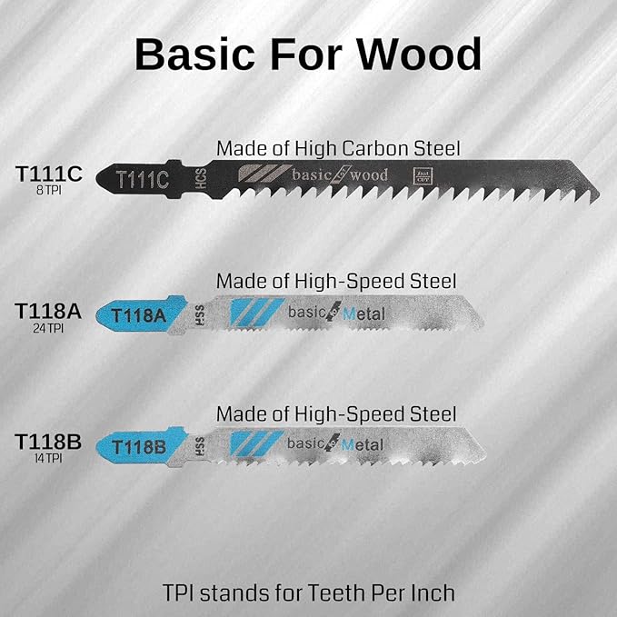10-Pcs T-Shank Multi-Purpose Jigsaw Blades Set with Storage Case, Made with HCS/HSS, Assorted T-Shank Jig Saw Blades for Wood, Plastic and Metal Cutting (JSB10A)