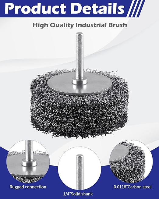 Rocaris 2 Pack Wire Brush for Drill Set,3 Inch Wire Wheel for Drill Attachments,Heavy Duty Wire Wheel Removal Paint Rust & Corrosion, 0.0118" Carbon Steel Wire, 1/4in Shank, 20000RPM