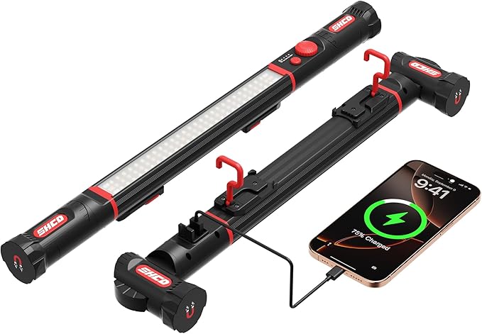Work Light for Mechanics, 3300LM LED Work Light, 5200mAh Rechargeable Magnetic Work light, Underhood Work Light with Hooks, Cordless Portable Work Light for Car Repairing Garage Workshop and Emergency
