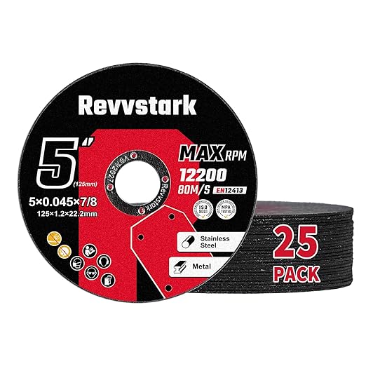 25 Pack 5" Cut Off Wheels, Ultra Thin Aluminum Oxide, 5" x 0.045" x 7/8", Metal & Stainless Steel, Angle Grinder Compatible, 30% Performance Up