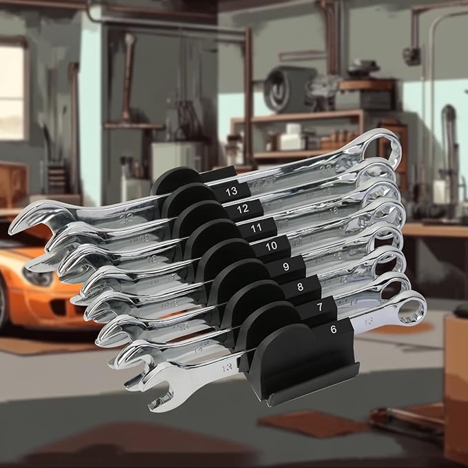 12 pcs Modular Wrench Organizers for Tool Drawers - Wrench Rack with Metric&SAE Labels, Perfect Tool Storage Holder. Gift for father, brother and boyfriend (No Magnet)