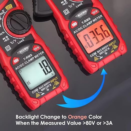 Intendvision Digital Clamp Meter T-RMS 6000 Counts, Amp Clamp Voltage Tester Auto-ranging, NCV AC DC Current Voltage Resistance Capacitance Frequency Diode Temperature Measure Tester HT206D
