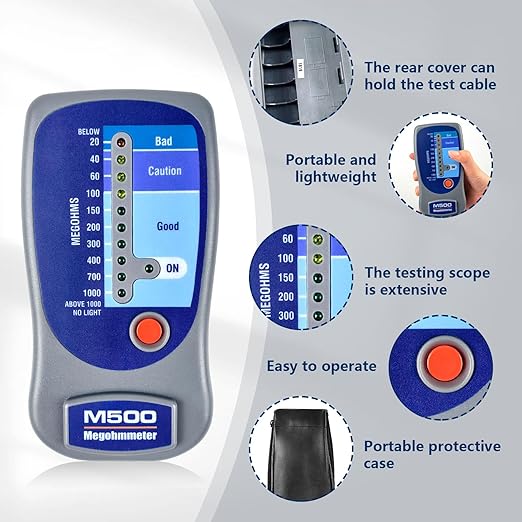 M500 Megohmmeter for Insulation Testing，Compatible with Supco M500 Electronic Megohmmeter，Will accurately Measure Insulation Values up to 1000 Megohms at 500 Volts