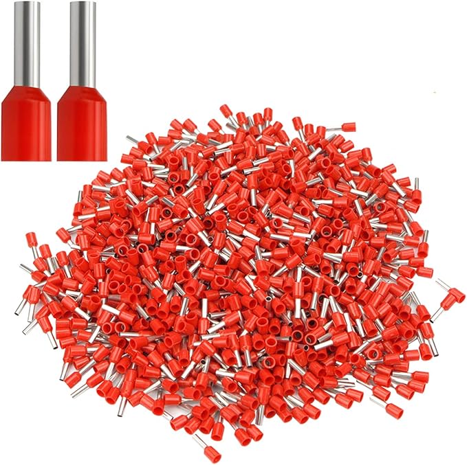 XHF 1000 PCS AWG 22/0.5mm² Wire Ferrules Insulated Copper Crimp Connectors, Crimp Pin Cord End Terminals Red