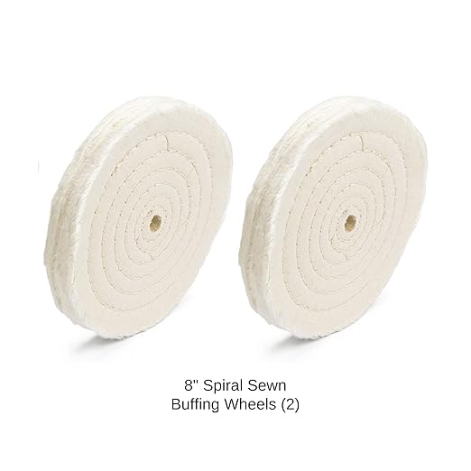 ENKAY - 8" Spiral Sewn Buffing Wheels (2 Pack) for Polishing Metal and More, for Use with Polishing Compounds, Buffing Machines & Bench Grinders (50 Ply Each)