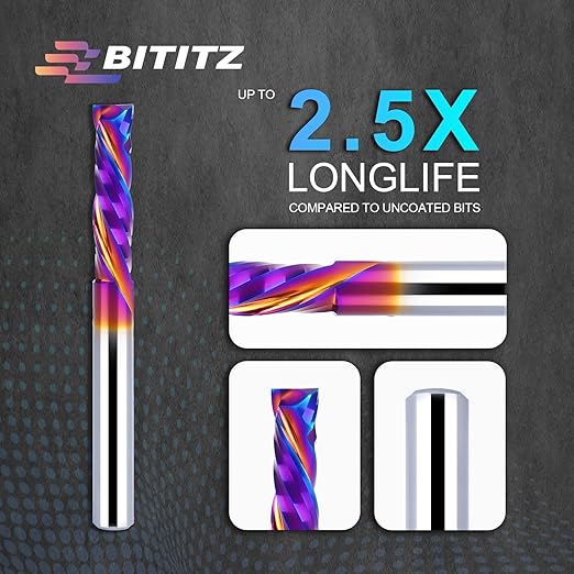 Up & Down Cut Spiral Router Bit 1/4 Inch Shank 1/4 Inch Cutting Diameter, Coating CNC Router Bits End Mill for Wood Cutting, Slot Mortise, Engraving