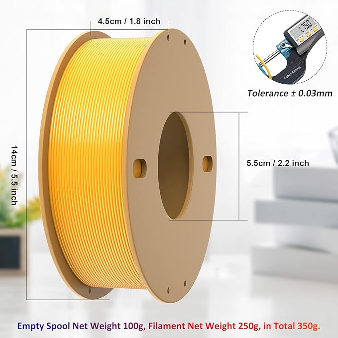 PLA+ 3D Printer Filament 1.75mm No Tangle, Neatly Wound Filament Net Weight 250g Spool, PLA Pro Plus, Silk Gold