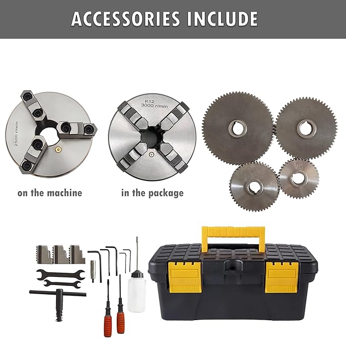 INTSUPERMAI 8"× 24" Metal Lathe Mini Precision Benchtop Metal Lathe Metric Thread Hobby DIY Metal Lathe1100W Brushless Motor Metal Turning Machine with 4 Jaw/3 Jaw Chuck 110V