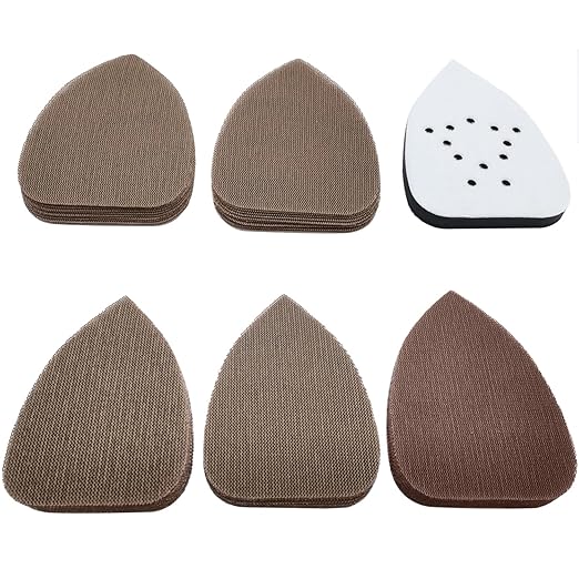 Mouse Mesh Sanding Sets, 1Pc Sanding Interface Pad and 50Pcs Sanding Paper 80 | 120 | 180 | 240 | 320 Grit Hook and Loop Sandpaper for Detail Sander -FMN51