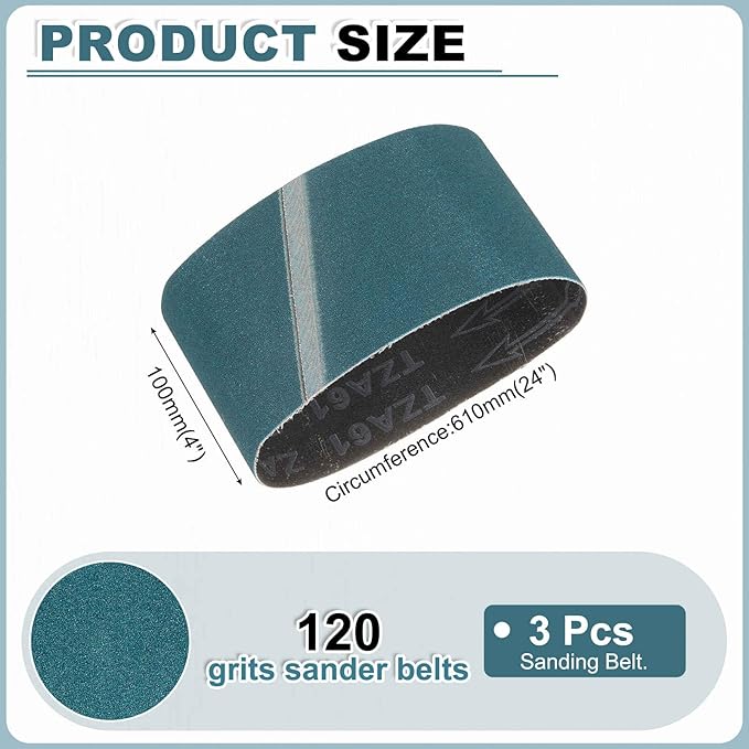 HARFINGTON 4 x 24 Inch Sanding Belts, 3 Pcs 120 Grit Zirconia Abrasive Belt Sander File Belt for Woodworking, Metal Polishing, Knife Sharpener
