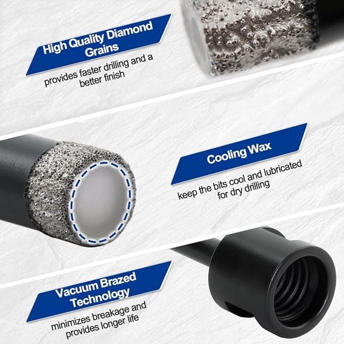 SHDIATOOL Diamond Core Drill Bits 2PCS 5/16 Inch for Porcelain Ceramic Tile Marble Brick Vacuum Brazed Hole Saw 8mm