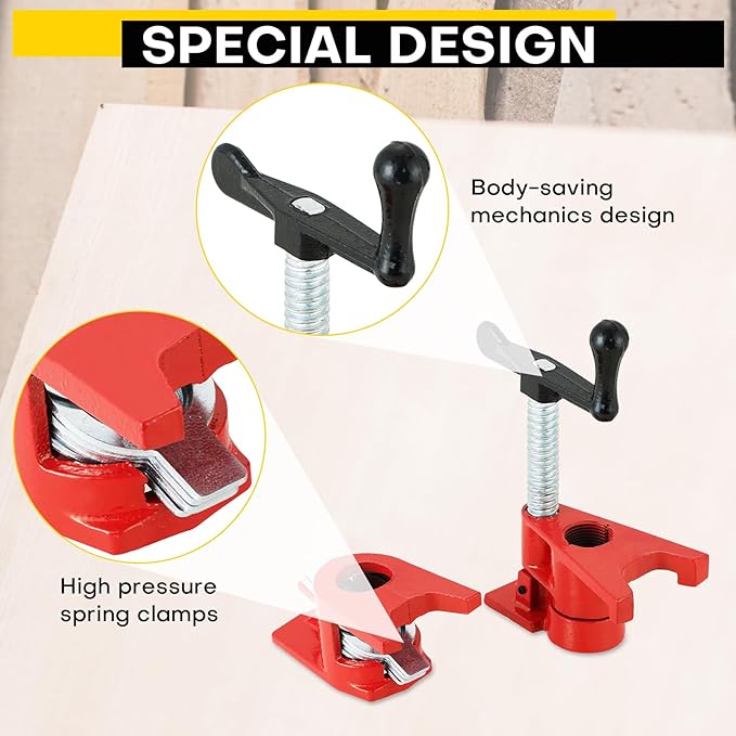 Wood Gluing Pipe Clamp Set | Professional Woodworking and Metalworking Clamps Tools with Unique Foot Design for Frame Assembly, Quick Release and Precision Gluing (6Pack, 3/4'')