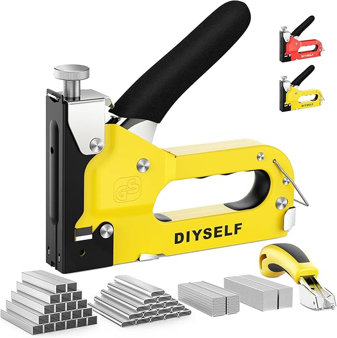DIYSELF Staple Gun Heavy Duty 4-in-1 Upholstery Staple Gun with 4000 Staples Remover Fabric Stapler Stapler Gun for Wood Upholstering Crafts Carpet Wire grapadora para Madera