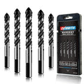 5-Piece 1/2“ Masonry Drill Bits for Tile Glass Ceramic Wall Brick Stone Soft-Metal Wood, 1/2 Inch Concrete Drill Bits Cement Drill Bit Set, 3-Flat Shank, YG8 Carbide Tungsten Steel Alloy Tip 12mm