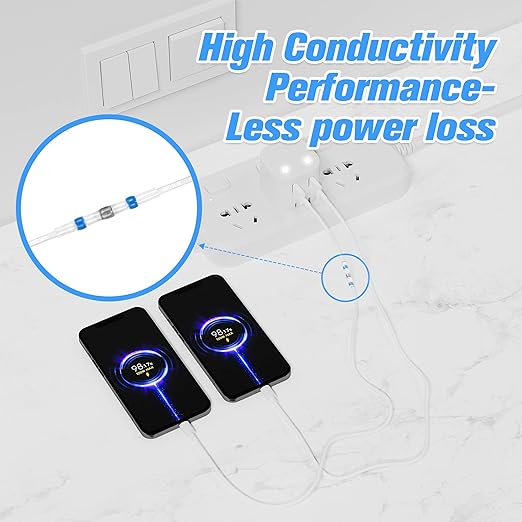 Kuject 50PCS Solder Seal Wire Connectors AWG 16-14, Blue Solder Seal Heat Shrink Butt Connectors Terminals Solder Sleeve Waterproof Wire Splice Connector for Marine Automotive Boat Wire Joint