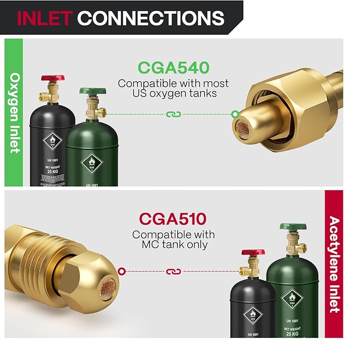 ARCCAPTAIN Oxygen and Acetylene Regulators CGA540 and CGA510, Compatible with V-Style Torch Cutting, Heavy-Duty Gas Welding Pressure Regulators with T-Handle Adjustments