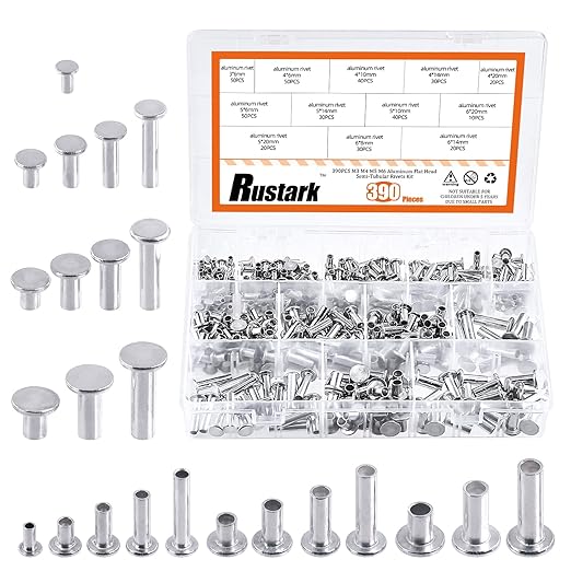 Round Flat Head Rivet Nuts Stud Rivet Semi-Tubular Silver Tone for Household Automobile Industry (M3 M4 M5 M6)