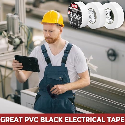 SWRT 24 Pack UL/CSA Listed White Electrical Tape 7 mils-600V, 0.75 in x 66 FT White Electric Tape Flame Retardant, Strong Adhesive, for Home DIY Electrical Repairs Professional Installations
