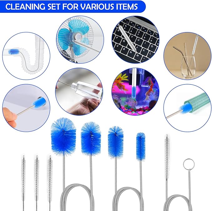 6Pcs Flexible Drain Brush 78 Inch Pipe Cleaning Brush 63 Inch Drain Cleaner Brush 59 Inch Hose Brush and 3 Pcs 9 Inch Straw Cleaner Brush for Straws Kitchen Sink Plumbing and Shower Drain Tube(Blue)