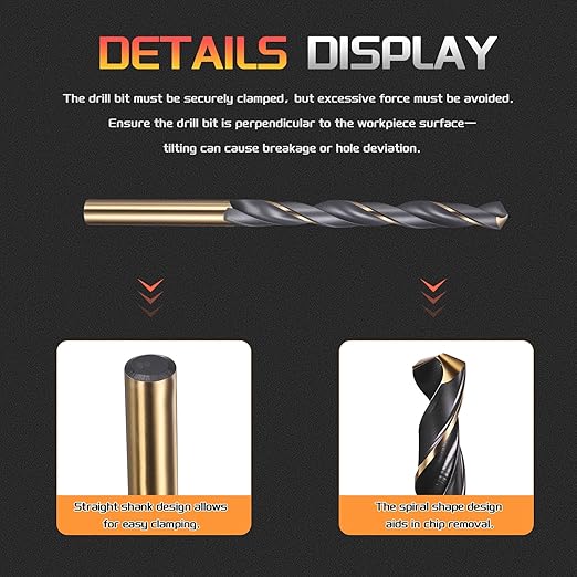 Drill Bit, 7mm Cutting Diameter, 4341 HSS Gold and Black 118° Cutting Angle Number Jobber Bits - (Applications: for Drilling Soft Metal Plastic Wood), 2-Pieces