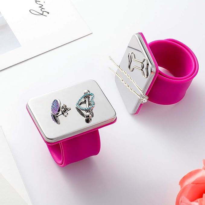 2 Pieces Magnetic Sewing Pincushion, Magnetic Wristband Pin Cushion Holder for Quilting Sewing Pins Hair Clips with Flannelette Bag, Silicone Wrist Strap Bracelet (Pink)
