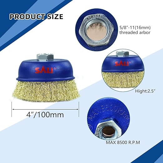 SALI 2 Pack Wire Cup Brush, 4 Inch Coarse Crimped Cup Brush for Grinders, with 5/8 Inch Arbor for Heavy Cleaning Rust, Stripping and Abrasive, for Angle Grinder