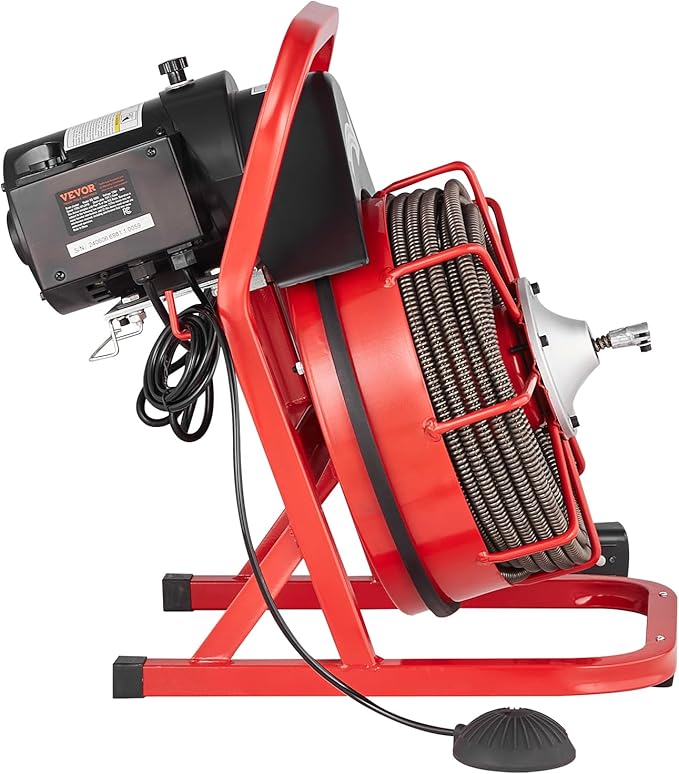 VEVOR Drain Cleaner Machine 75FT x 1/2 Inch, Sewer Snake Auger Manual Feed, 370W Electric Drain Cleaning Machine with 4 Cutters & Air-activated Foot Switch for 2" to 4" Pipes