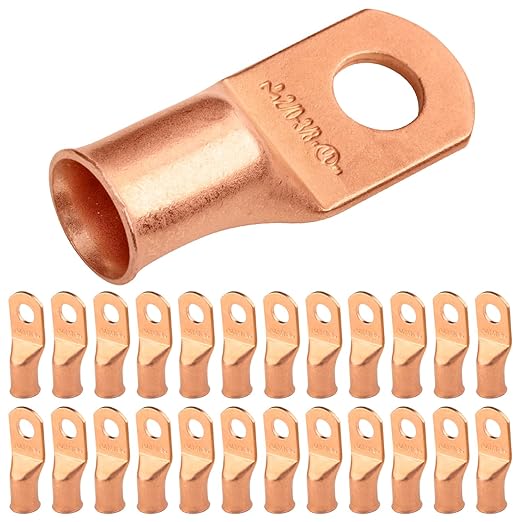 SELTERM 25pcs 2/0 AWG 3/8" Stud Battery Lugs, Ring Terminals, Heavy Duty Copper Wire Lugs, Battery Cable Ends, 00 Gaug Ring Terminal Connectors, UL Bare Copper Eyelets Electrical Battery Cable Lugs