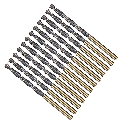Drill Bit, 4.5mm Cutting Diameter, 4341 HSS Gold and Black 118° Cutting Angle Number Jobber Bits - (Applications: for Drilling Soft Metal Plastic Wood), 12-Pieces