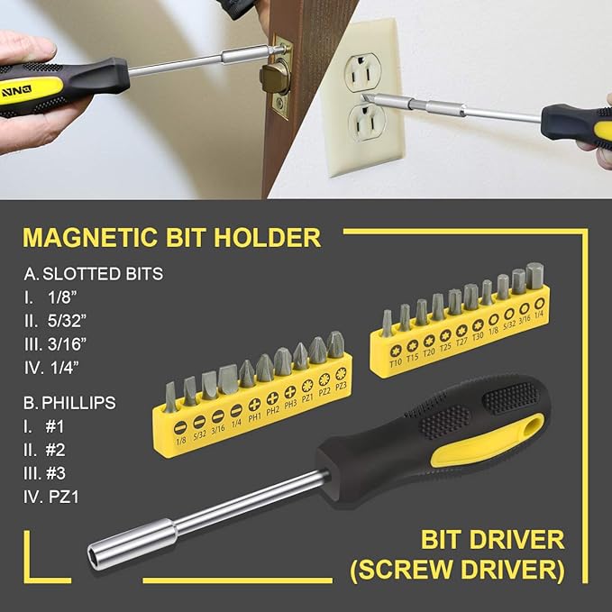 DNA MOTORING 39-Piece Household Tool Set General Repair Small Hand Tool Kit Storage Case for Home Garage Office College Dormitory Use, Yellow, TOOLS-00007