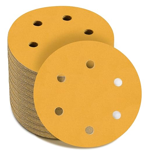 6 Inch - 6 Hole Hook and Loop Sanding Discs 220 Grit, Random Orbital Sandpaper for Automotive and Woodworking - 100 Pack