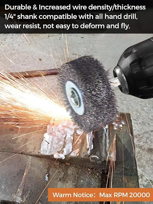 Wire Wheel Brush 2x7/8in for Drill 2Pack, Heavy Duty Carbon Steel Wire Brushes for Rust,Paint,Oxides,Corrosion Removal 1/4in Shank Drill Rotary Attachment